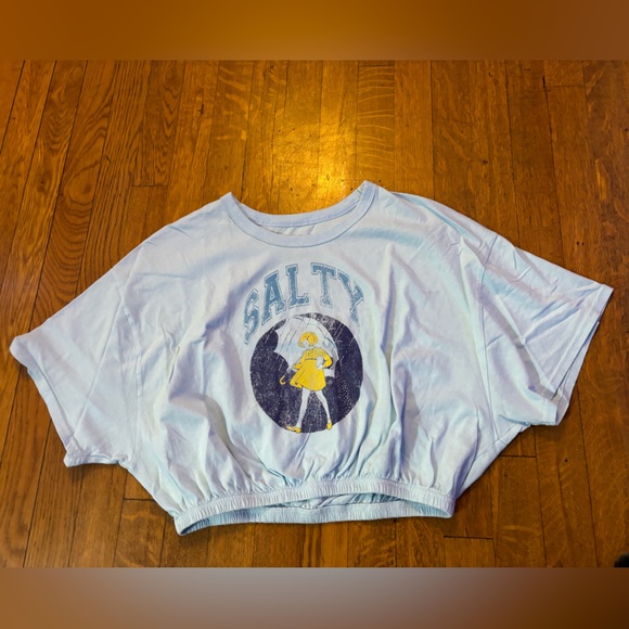 Aerie Salt Yellow Dressed Salty Soft Blue Crop Tee elastic waist preloved - Picture 1 of 5